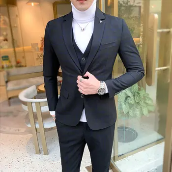 Vyrai Dress Kostiumai Britų 3Piece Vyrų Vestuvių Atitiktų Naujus 2021 M. Rudenį Mens Verslo Oficialų Pledas Kostiumas Vyrams Prabanga Slim Fit Suknelė