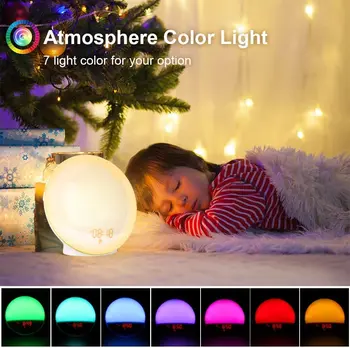 Žadintuvas LED Radijo Rytą Šviesus, Naktiniai staleliai, Lempa Aušros ir Sutemų Simuliatorius 7 Natūralių Garsų, Vaikų Nakties Šviesos 7Colored Dovanos