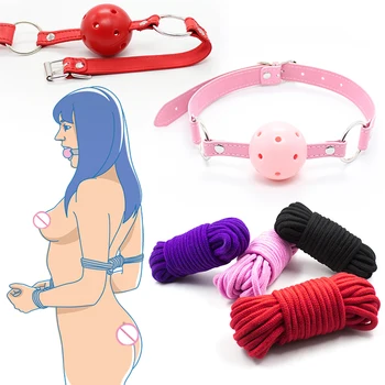 5m Medvilnės Virvė Moterų Vergai BDSM Bondage Suaugusiųjų Žaidimai Atidaryti Burnos Kamštukas Apribojimų Erotinis Fetish Produktų Sekso Žaislai Moterims Gėjų
