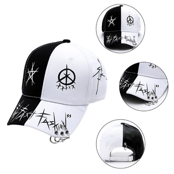 Vyrų, Moterų, Juoda Balta, Grafiti, Spausdinami Beisbolo kepuraitę su 3 Metaliniais Žiedais, Harajuku Hip-Hop Reguliuojamas Snapback Sunkvežimio vairuotojas Hat