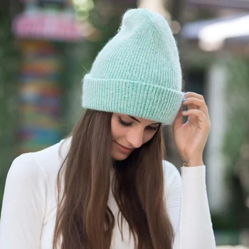 2022 paprasta Triušio kailio Beanie Skrybėlių Moterų Mergaitė Žiemos Skullies Šiltas vilnos Kepurė Gorros Moteriška Kepurė