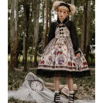 Gothic Lolita Dress Kawaii Triušis Spausdinti Cosplay Kostiumas Moterims Mielas Nėrinių Lankas Retro Dirželis Lolita Dark JSK Suknelė arbatėlė Drabužiai