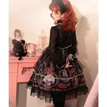 Gothic Lolita Dress Kawaii Triušis Spausdinti Cosplay Kostiumas Moterims Mielas Nėrinių Lankas Retro Dirželis Lolita Dark JSK Suknelė arbatėlė Drabužiai