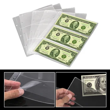 Banknotai Laikiklis 3-Lizdas Palaidų Lapų Lapas, Skaidrios PVC Popierinių Pinigų Apsaugos Maišą Pinigų Banknotų Popierinių Pinigų Kolekcija Albumas
