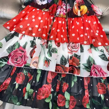 2021 vasaros mergaičių suknelė petnešos Didelis Gėlių Aukštos baigėsi Mergaičių Drabužių elegantiškas prekės boutique 90-150CM