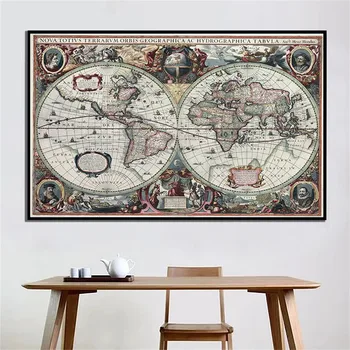 Retro Pasaulio Žemėlapyje Jūrmylių Vandenyno Žemėlapio Drobės Tapybos Sienos Meno Diagramos Lipdukas Senovinių Namų Dekoro Didelio Dydžio Pasaulio Žemėlapio Ant Sienos