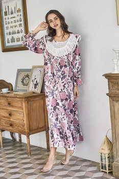 Pižamą Moterų Romantiška ilgomis rankovėmis Sleepwear Dress Lady IN Mados Prarasti Nightgowns Satin