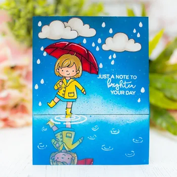 Clear Stamp & Cut Die Scrapbooking DIY Paper Cards Transparent Soft Seal Little Cute Girl Rain Umbrella Handcrafts Postcard