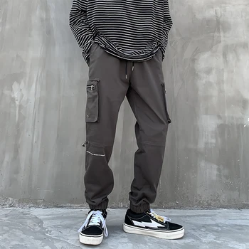 GlacialWhale Vyrų Pusėje Kišenės Krovinių Kelnės 2021 Hip-Hop Juoda Atsitiktinis Vyras Poilsiu Kelnės Mados Atsitiktinis Streetwear Kelnės