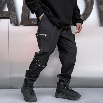 GlacialWhale Vyrų Pusėje Kišenės Krovinių Kelnės 2021 Hip-Hop Juoda Atsitiktinis Vyras Poilsiu Kelnės Mados Atsitiktinis Streetwear Kelnės