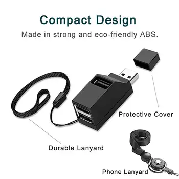 USB Koncentratorių, 3-Port Itin Kompaktiškas Duomenų Splitter/centras 