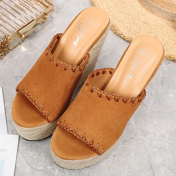 Ponios šlepetės vasaros pleišto sandalai 2021 nekilnojamojo odos mažo dydžio 33heels platformos madingi sandalai beach batai
