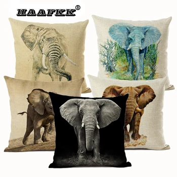 Linų Pagalvėlė padengti mielas dramblys modelį, gyvenamasis kambarys sofos, apdailos pagalvę keturis sezonus universali pagalvė rankovės 45x45cm