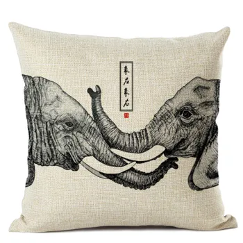 Linų Pagalvėlė padengti mielas dramblys modelį, gyvenamasis kambarys sofos, apdailos pagalvę keturis sezonus universali pagalvė rankovės 45x45cm