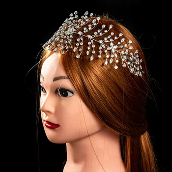 Europos Stilius Itin prabangus Cirkonis Inlayed Diamante Karūna Nuotaka Rožančiai Vestuvių Suknelė, Plaukų Aksesuarai