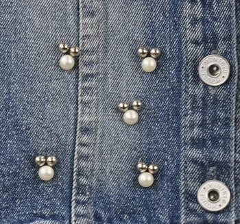 Merginos 3D Gėlių Pearl Nėrinių Džinsinio audinio liemenė, siuvinėta liemenės vaikams nauja mada džinsai marškiniai vaikų pavasario rudens rankovių kailis