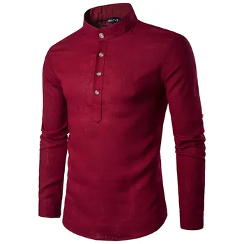 2021 medvilnė nauji marškinėliai vyriški megztinis ilgomis rankovėmis marškinėliai mygtuką stovėti apykaklės mados atsitiktinis vyrų henry apykaklės marškinėliai