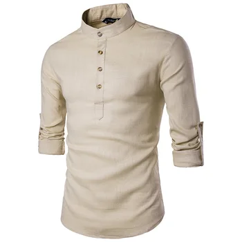 2021 medvilnė nauji marškinėliai vyriški megztinis ilgomis rankovėmis marškinėliai mygtuką stovėti apykaklės mados atsitiktinis vyrų henry apykaklės marškinėliai