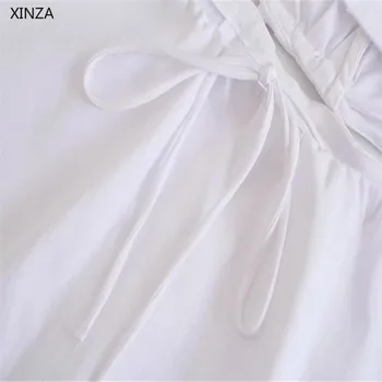 ZA Moterų Sexy Iškirpti Balta Vasaros Suknelė 2021 Trumpas Rankovės Wrap Mini Paplūdimio Suknelės, Elegantiškos Atgal Atidarymo Pusė Zip Ruching Suknelė