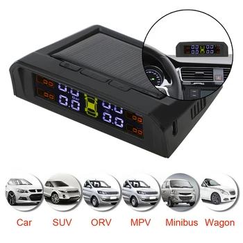 LEEPEE USB arba Saulės Baterija PSSS Automobilių Padangų Slėgio stebėjimo Sistemos, Signalizacijos Auto Signalizacijos priemonė HD Skaitmeninis LCD Ekranas