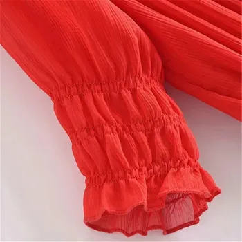 Za 2021 M. Vasarą Raudonos Spalvos Ilgos Suknelės Moterims Atsitiktinis Paplūdimio Suknelė Moteris Derliaus Elastinga Juosmens Šifono Suknelės Trumpas Sluoksniuotos Rankovėmis Suknelės