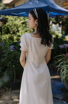 2 Spalvų Vasarą Lady Kietas Midi Suknelė Korėjos Mados Derliaus Dizaino Sluoksniuotos Rankovėmis Aikštėje Apykaklės Raukiniai, Ilgas, Maxi Suknelės Elegantiškas