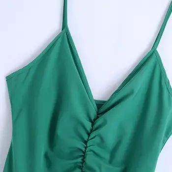 XNWMNZ 2021 Moterų Sexy Žalia Rinkimo V Kaklo Kilpos ilgio Suknelė Moterų reguliuojami dirželiai Backless Atsitiktinis Slim Šalies Paplūdimys Vestido