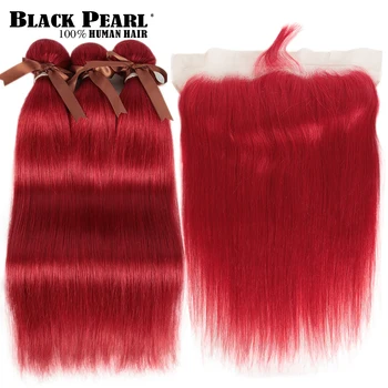 Black Pearl Red Ryšulius Su Priekinės Brazilijos Tiesiai Remy Žmogaus Plaukų Priauginimas 2 3 Ryšulius Raudona Ryšulius Su Priekinės