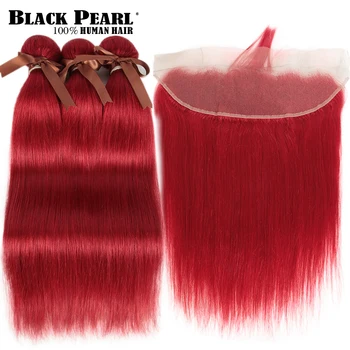 Black Pearl Red Ryšulius Su Priekinės Brazilijos Tiesiai Remy Žmogaus Plaukų Priauginimas 2 3 Ryšulius Raudona Ryšulius Su Priekinės