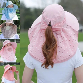 Moterų Vasaros Saulės Skrybėlę Platus Briauna UV Apsauga Skydelis Nuimamas Lauko Kaklo, Veido Flap Kepurė