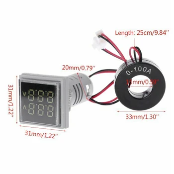 1PCS Mini 22mm LED Skaitmeninis Dvigubas Ekranas Voltmeter Ammeter Skaitiklio Įtampa Srovės Testeris AC 60-500V 0-100A Ekrano Indikatorius Didmeninės