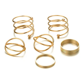 6pcs Nustatyti Derliaus Geometrinis Papuošalai Žiedas Nustatyti Ratą Bohemijos Aukso Spalvos Žiedai, Papuošalai Moterims 2020 m.