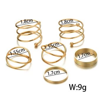 6pcs Nustatyti Derliaus Geometrinis Papuošalai Žiedas Nustatyti Ratą Bohemijos Aukso Spalvos Žiedai, Papuošalai Moterims 2020 m.
