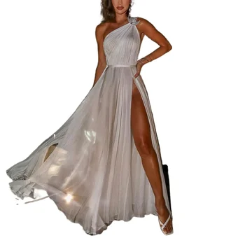 Moterys Vienos Pečių Ilga Suknelė Be Rankovių Bohemijos Backless Elegantiškas Aukštos Padalinta Maxi Suknelė, Paplūdimio Vasaros Suknelė Vestido De Mujer