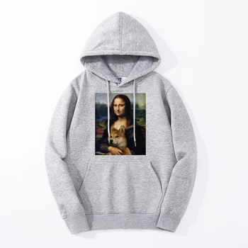 Mona Lisa Shiba Inu Doge Hoodie Spausdinti Harajuku Palaidinės 2019 M. Pavasarį, Rudenį Prekės Hoodies Vyrų Švarkai Hip-Hop Kietas Streetwear