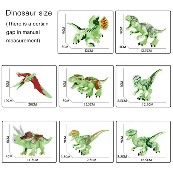 8pcs Nustatyti Šviesos Dinozaurų Žaislai, Statyba Blokai, Juros Dilophosaurus Raptor Tyrannosaurus Montavimas Granulių Žaislai Apdaila