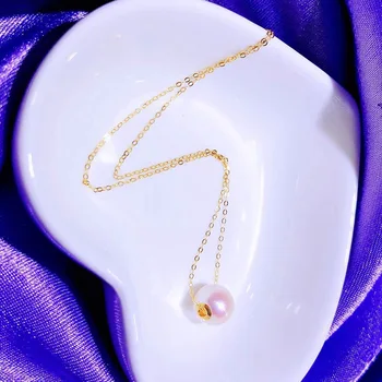 MADALENA SARARA 18k aukso Gėlavandenių perlų pakabukas AU750 aukso Idealiai Apvalios perlas Moterų karoliai Pakabukas việt clavicle grandinės