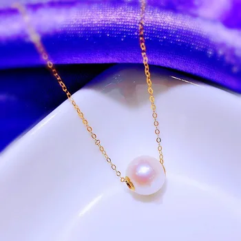 MADALENA SARARA 18k aukso Gėlavandenių perlų pakabukas AU750 aukso Idealiai Apvalios perlas Moterų karoliai Pakabukas việt clavicle grandinės