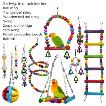 10 Pak Paukštis Narve, Žaislai Papūgos Patikimas ir Chewable - Sūpynės Kabinti Kramtomoji Bite Tiltas Mediniai Karoliukai Rutulį Bell Žaislai. Promotio