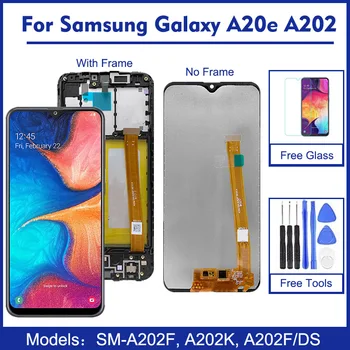 A20e Originalus SAMSUNG Galaxy A20e SM A202F A202K DS LCD Ekranas Jutiklinis Ekranas skaitmeninis keitiklis Surinkimas Su Arba be Rėmelio 5.8 Inchs
