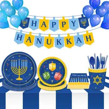 Laimingas Hanukkah Šalies Vakarienė Servetėlės Vienkartiniai Indai Nustato Tradicinių Dekoracijos Žydų Chanuka Partija Pasisako