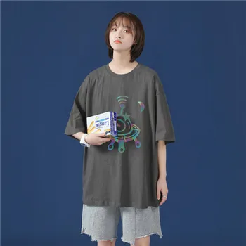 Han Moterų plius dydis moterų vasaros trumparankoviai marškinėliai visas rungtynes, laisvi viršutinėje rankovių