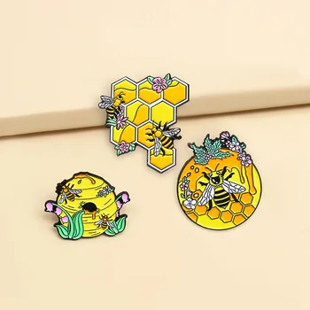 Animacinių filmų mielas bičių ir medaus korio medus emaliuota segė kūrybos įdomu lydinio ženklelis, kuprinės, aksesuarai dovanos draugams