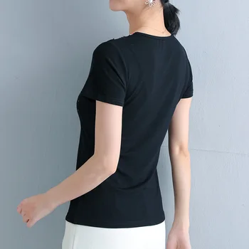 M-4XL Plius dydis Moterų marškinėliai Naujų 2020 m. Vasarą Trumpas Rankovės Išsiuvinėtu palaidinukės ir Marškiniai, Elegantiškas Juodos spalvos marškinėlius blusas