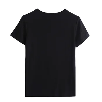 M-4XL Plius dydis Moterų marškinėliai Naujų 2020 m. Vasarą Trumpas Rankovės Išsiuvinėtu palaidinukės ir Marškiniai, Elegantiškas Juodos spalvos marškinėlius blusas