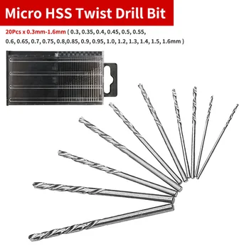 Naujas 20pcs nustatyti 0.3 mm-1.6 mm Mini HSS Micro Twist Drill Bit Galia Įrankiai Modelio laivai su Atveju, Remontas, Dalys, Medienos gręžimo
