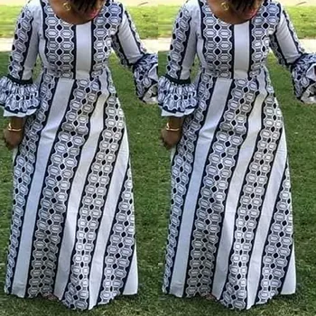 Moteris Ilgai Printed Dress O Kaklo Šalies Vakarą Proga Chalatai Aukšta Juosmens Linija Afrikos Mados Moterų Plius Dydis Ponios Nauji Rūbeliai