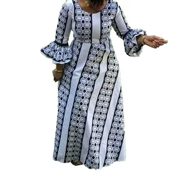 Moteris Ilgai Printed Dress O Kaklo Šalies Vakarą Proga Chalatai Aukšta Juosmens Linija Afrikos Mados Moterų Plius Dydis Ponios Nauji Rūbeliai