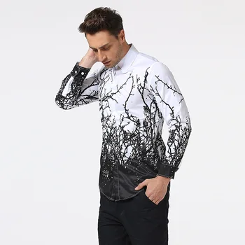 Naujas Vyrų Balta spausdinimo korėjos Marškinėliai 2021 Vyrai ilgomis rankovėmis Harajuku Marškinius Vyras Kasdienių Drabužių Mygtuką Iki Marškinėliai Europos dydį