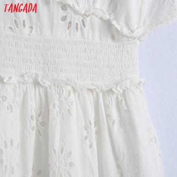 Tangada 2021 m. Vasarą Moterys Tuščiaviduriai Iš Siuvinėjimo Romantiška Medvilnės Suknelė trumpomis Rankovėmis Moterims Balta Sundress 6Z100